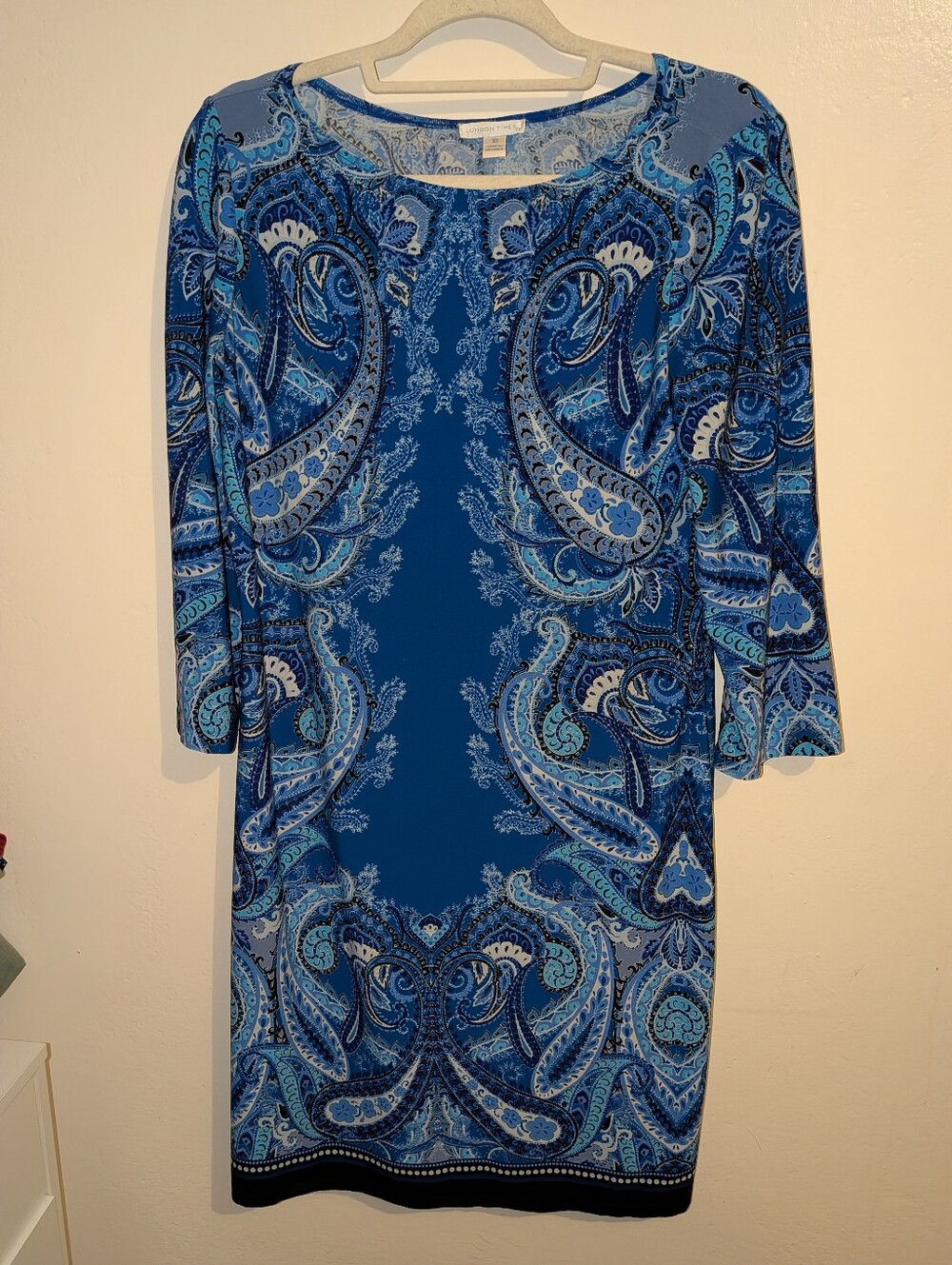 London Times Blue Paisley Midi Sheath Dress Size 10